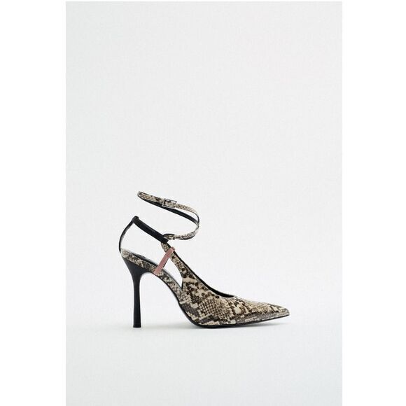 ZARA- Pointed Animal Print & Buckle Closure at Ankle High Heeled Shoes  US 7.5 - Picture 1 of 9